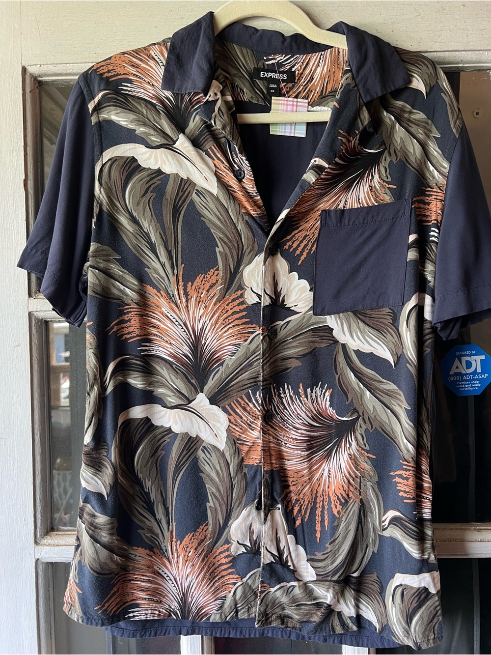 Express Men's Short-Sleeve Button-Down Shirt - Navy, Rust & Olive